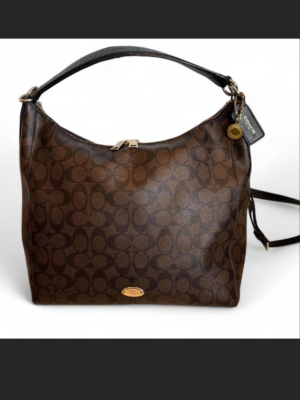 Coach Brown Signature Canvas Shoulder Hobo Bag